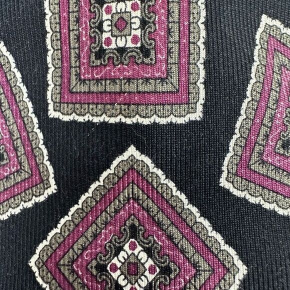 Nordstrom Necktie Square Paisley Mandala Print Black Purple 100% Silk Italian - Picture 2 of 7